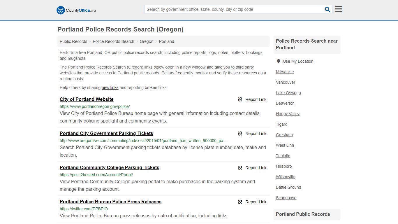 Portland Police Records Search (Oregon) - County Office